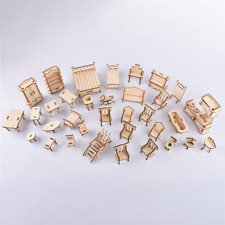 3D Wooden Dollhouse Furniture Puzzle DIY House Room Miniature Furniture Sets Puzzle Gift for Kids,House DIY Accessories and Furniture ROEOLNIL