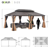 Aoxun 12' x 20' Permanent Hardtop Gazebo with Galvanized Steel Double Roof and Aluminum Frames Outdoor Large Pavilion Gazebo for Patio Deck Garden, Aoxun