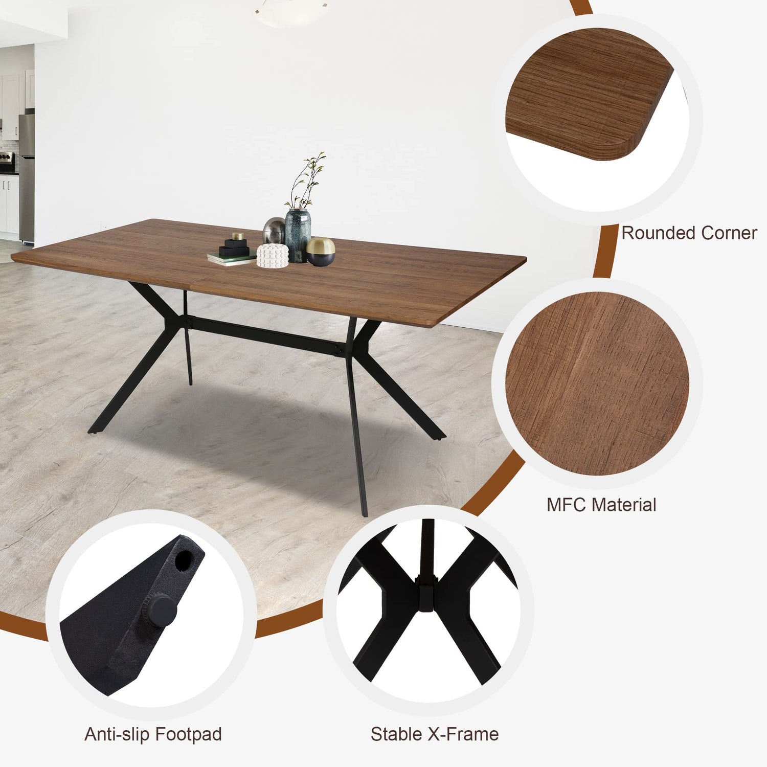 LUCKYERMORE 71"x35.5" Dining Table for 6-8 Mid-Century Modern Rectangle Wood Kitchen Table Farmhouse Dining Table for Dining Room Balcony Cafe Bar LUCKYERMORE