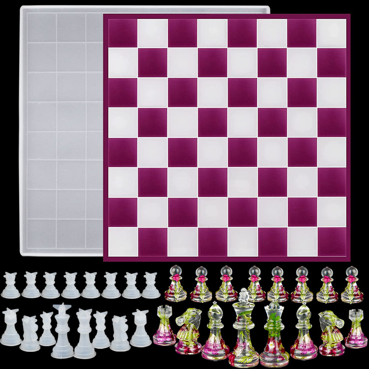 RESINWORLD 12 inches XL Large Checkers Chess Board Mold for Resin, 16 ...
