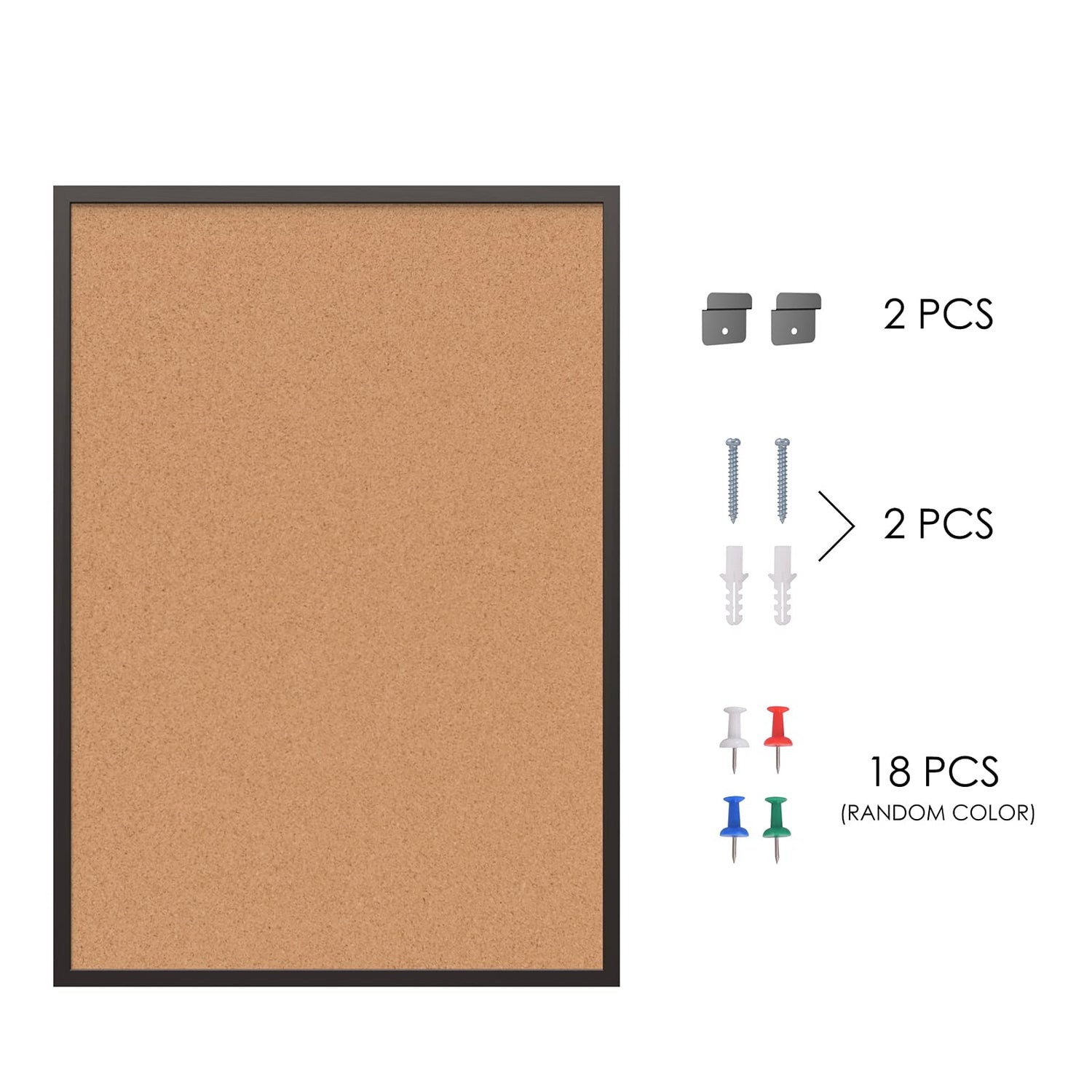 Board2by Cork Board Bulletin Board 36 x 48, Black Wood Framed 4x3 Corkboard, Office Board for Wall Cork, Large Wall Mounted Notice Pin Board with 18 Board2by
