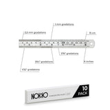 NOKKO Metal Ruler 6 Inch - Pack of 10 - Stainless Steel Ruler Set with Straight Edge Rulers - Precise Metric & Imperial Measurements - Ideal for NOKKO