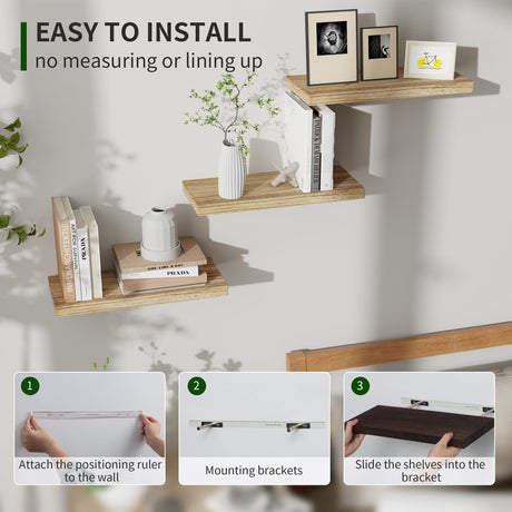Floating Shelves, 17 Inch Wall Shelf Set of 3, Rustic Wood Shelves for Wall Storage, Wall Mounted Wooden Display Shelf for Bedroom Kitchen, Marsmiles
