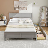 Giantex Grey Solid Wood Full Size Bed Frame with 2 Convenient Storage Drawers Giantex
