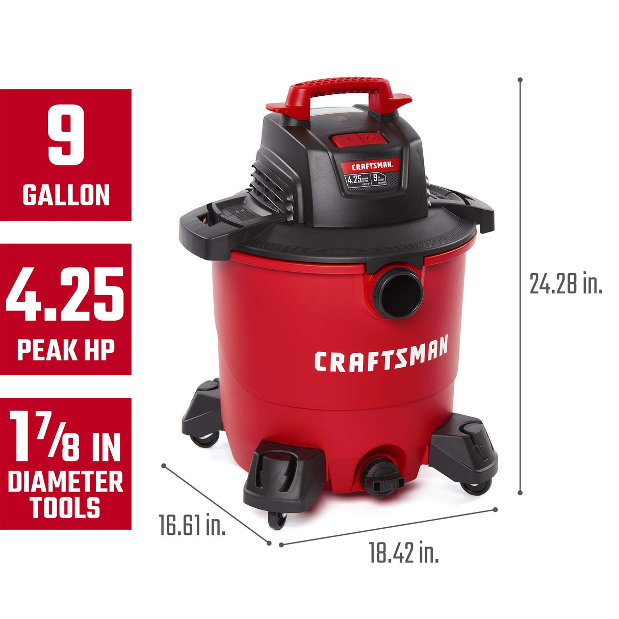 CRAFTSMAN CMXEVBE17590 9 Gallon 4.25 Peak HP Wet/Dry Vac, General Purpose Portable Shop Vacuum with Attachments Craftsman