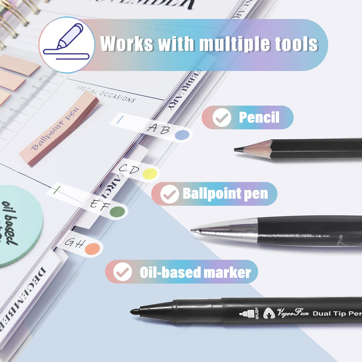 Transparent Sticky Notes, 2000 Sheets Clear Sticky Notes Pads with Pen, Waterproof Self-Stick Translucent Sticky Notes Tabs for Annotation Books, VigorFun