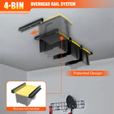 TORACK Garage Ceiling Bin Storage Rack, Overhead Tote Storage Rail System Heavy Duty Adjustable Tote Slide Garage Storage System(for 4 Bins, Bins are TORACK