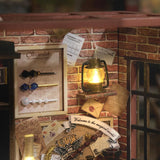 DIY Book Nook Kit Expanable Miniature Dollhouse Kit, Retro European Magic House Bookshelf Insert Model with LED Light, Bookend Building Set Hobbies Hallisun