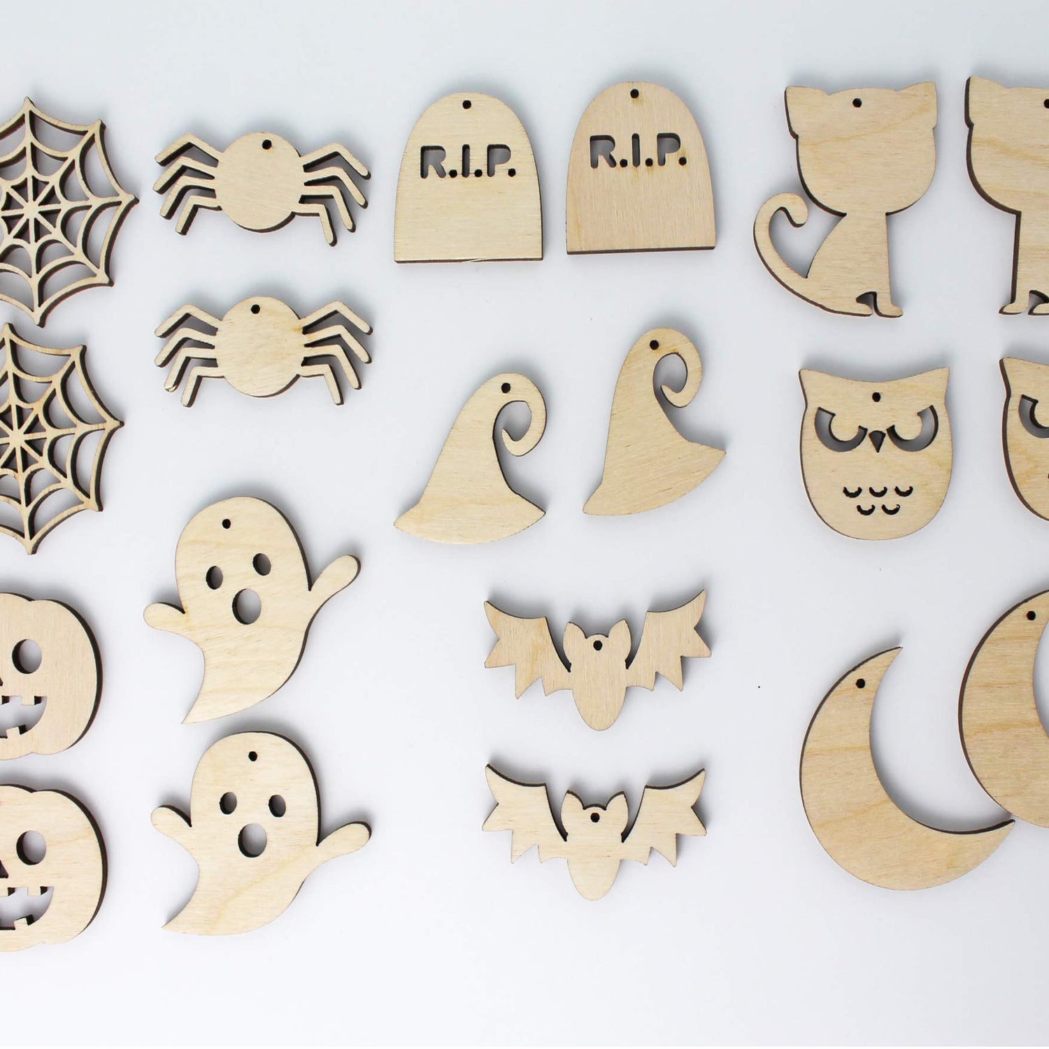20 Halloween Unfinished Wood Laser Cut Earring Earrings Jewelry Crafts Blanks Owl,Ghost,Moon,Cat,Spider,Spiderweb,Pumpkin,Bat,Witch Hat,Tombstone Texan Wood Crafts