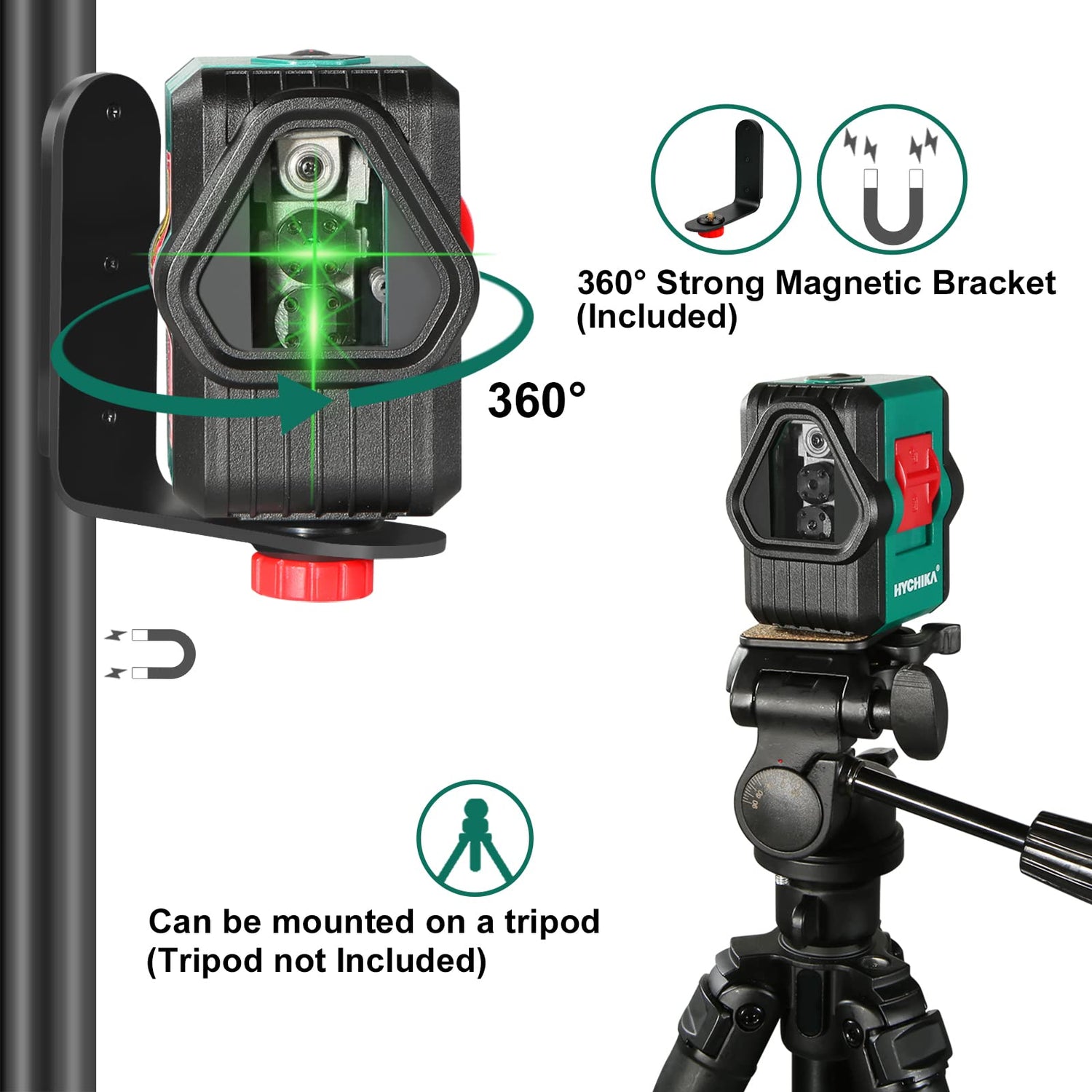 Laser Level, HYCHIKA 100Ft Self-Leveling Green Laser Level, Dual Modules with 2 Laser Heads Horizontal Vertical Cross Line, IP54, Rechargeable Cross HYCHIKA BETTER TOOLS FOR BETTER LIFE