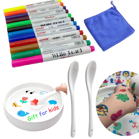 IRWPITW Magical Water Painting Pens for Kids, 12 Colors Magic Drawing Pen Bundle, Kiddies Create Magic Pen Floating Ink Drawings Set with Spoons and IRWPITW