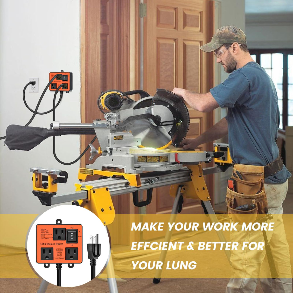 Automatic Vacuum Switch, Ortis Vacuum Switch for More Power Tools, Delay Vacuum On/Off to Prevent Circuit Overload and Tripping, Keep Your Workplace Ortis