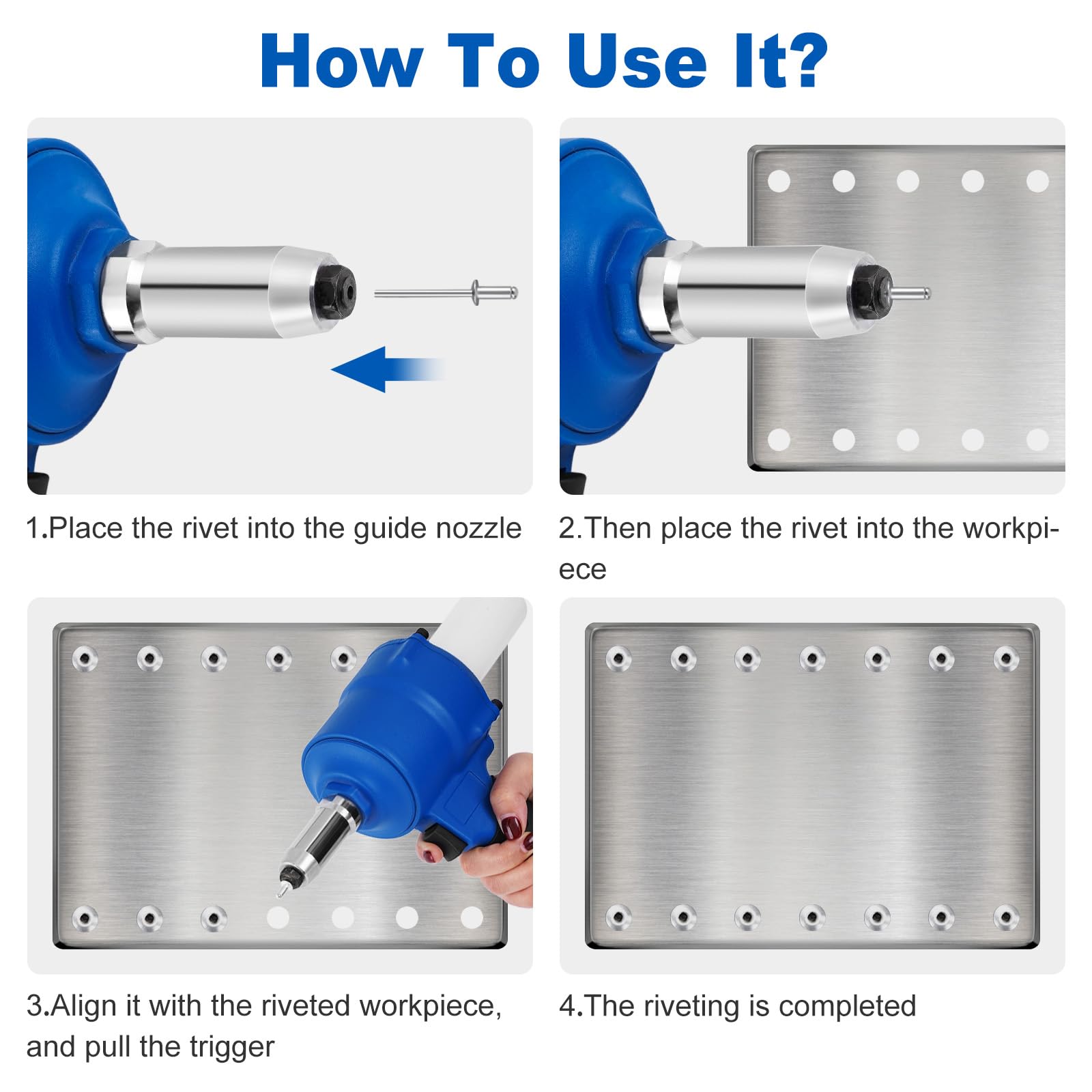 Consfly Pneumatic Rivet Gun, Air Riveter, 3/32", 1/8", 5/32", 3/16" and 1/4" Capacity Heavy Duty Pop Rivet Gun for Industrial Riveting, Decoration, - WoodArtSupply