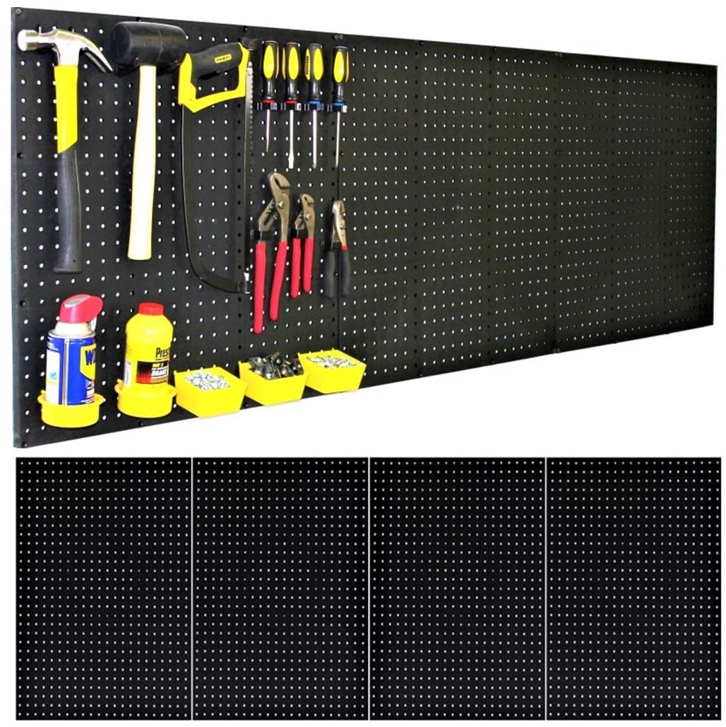 Made in USA Pegboard Wall Organizer 4 ea 24"x16" Plastic Pegboard Panels - 96” Wide - Kit P-212 B Garage Organization for Workbench Tool Storage - WoodArtSupply