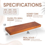 Homeforia Rustic Farmhouse Floating Shelves - Bathroom Wooden Shelves for Wall Mounted - Thick Industrial Kitchen Wood Shelf - 24 x 6.5 x 1.75 inch - Homeforia