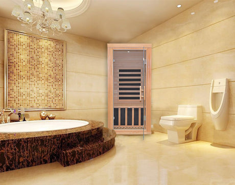 Infrared Saunas Room for Home 1 Person 1260W,7 Piece Graphene Heating Plate Dry Sauna, Wooden Canadian Hemlock Indoor Spa Sauna,Multi Functional Kang Share