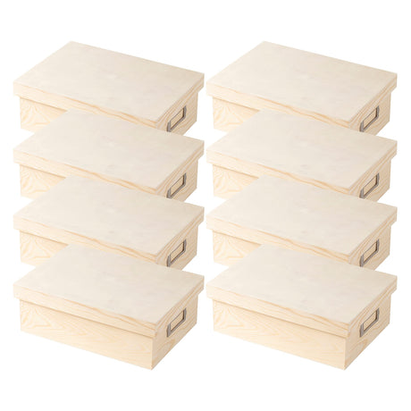 ArtMinds Unfinished Wooden Photo Box by Make Market - Ready-To-Decorate Wood Box for Photos, Trinkets, Coins, Jewlery, Valuables - Bulk 8 Pack Make Market