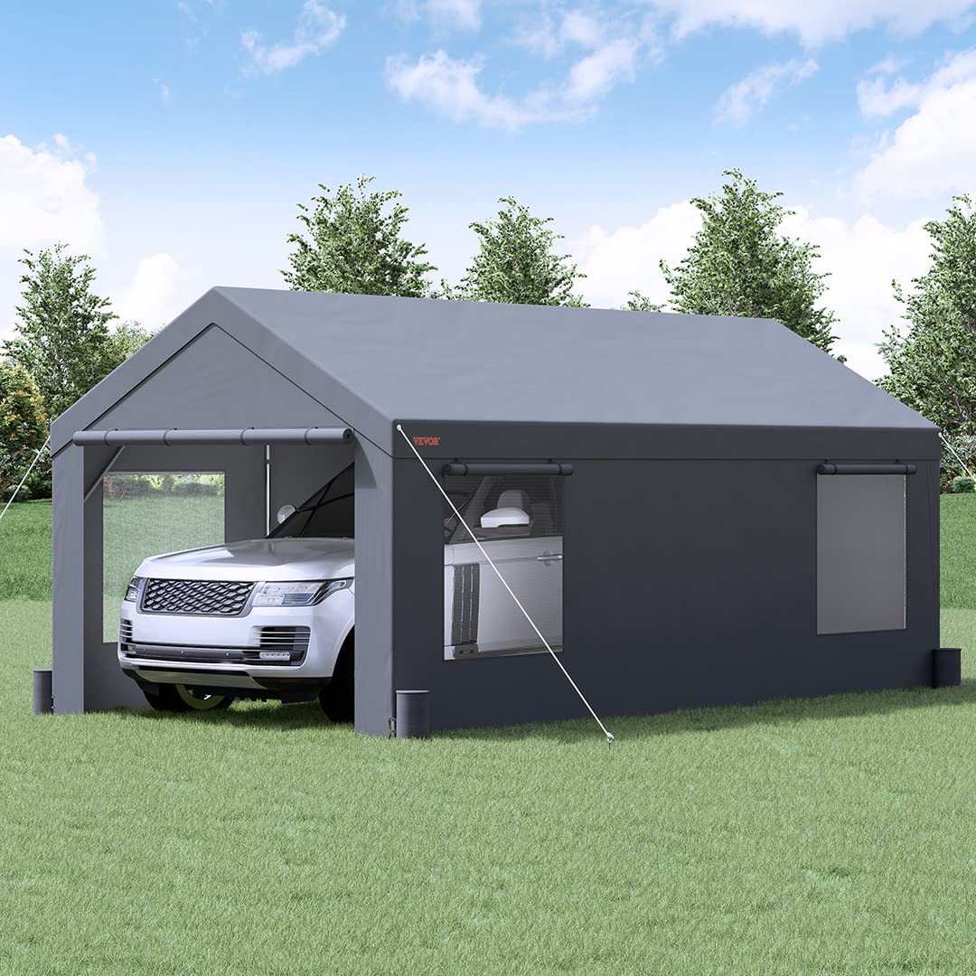 VEVOR Carport 10x20ft, Car Canopy Portable Garage, Heavy Duty Car Port with Roll-up Ventilated Windows & Removable Sidewalls, UV Resistant Waterproof - WoodArtSupply