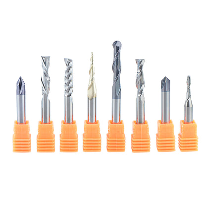 SpeTool 8Pcs Carbide CNC Router Bits Set 1/4 Inch Shank for Woodworking Detail Carving Trimming V Groove Engraving Slotting Mortise - WoodArtSupply