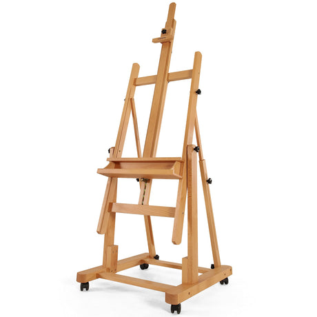 VISWIN Heavy-Duty Extra Large H Frame Easel, Hold Canvas to 82", Tilts Flat, Professional Solid Beech Wood Studio Artist Easel with Storage, Wheels, VISWIN