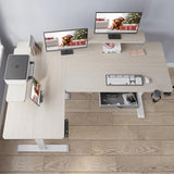 Sileye L Shaped Gaming Drawer Storage Shelf, Electric Adjustable Height, Corner Stand Up Desk with Splice Board for Home Office White Frame/Pale Sileye