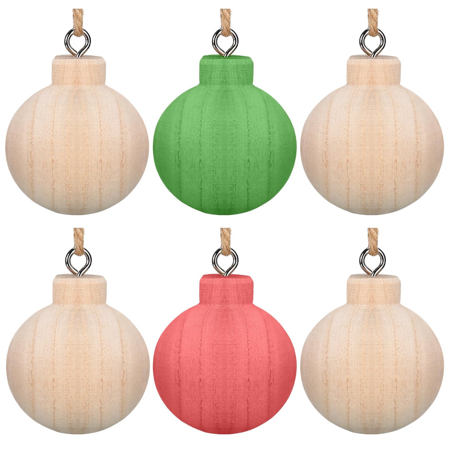 Hiboom 6 Pcs Wood Christmas Ball Unfinished Natural Round 2.6 x 2.4 Paulownia Balls Ornaments for Christmas Trees Crafts Hanging DIY Paint Decor Ball