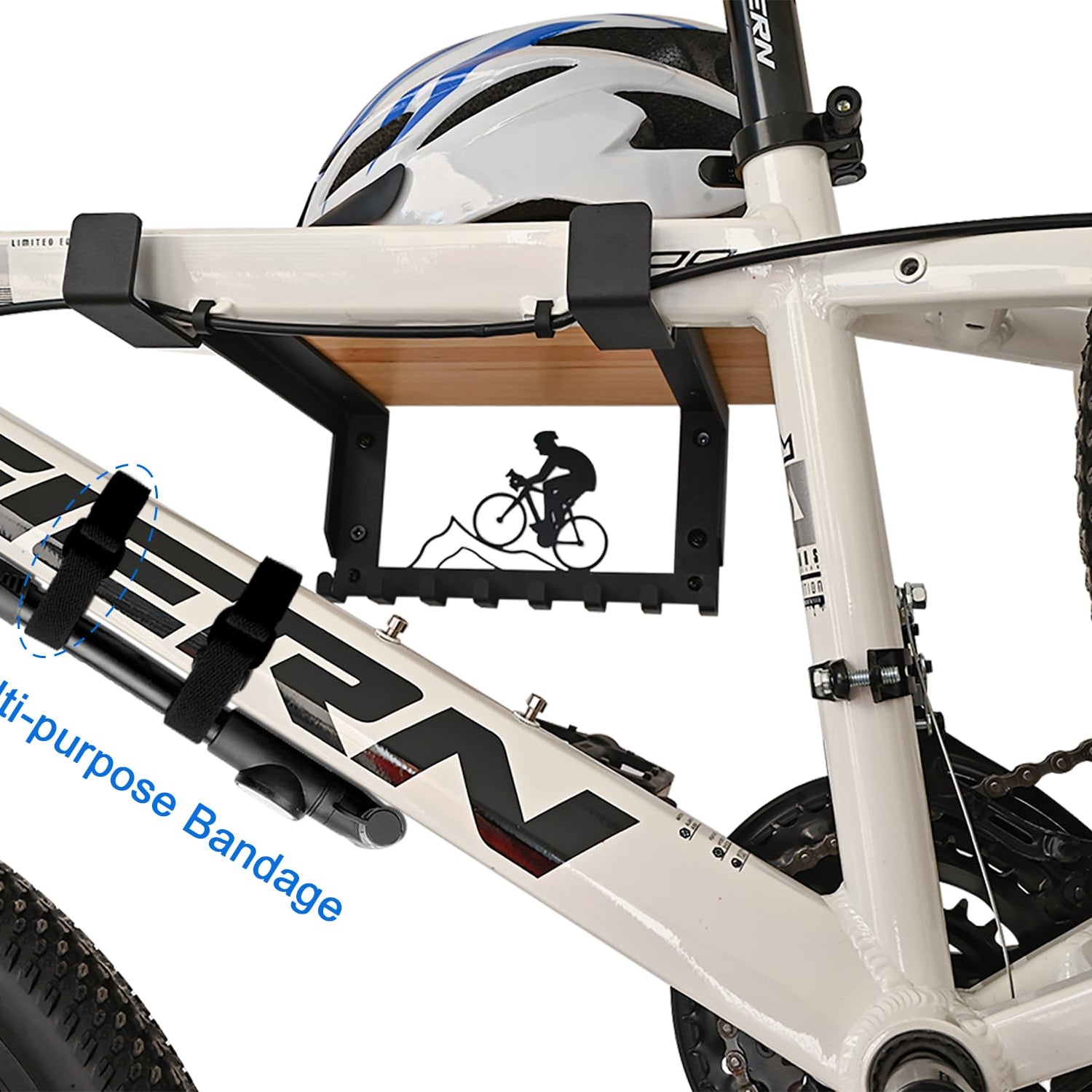 Bike Rack Wall Mount with Shelf and 8 Hooks Offer Horizontal Indoor Bike Storage for Sheds Garages. Wooden Bike Rack Bracket for Road, Mountain, wisnew