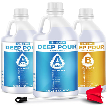 Deep Pour Epoxy Resin 3 Gallon, 2 to 4 Inch Depth Clear Epoxy Resin Kit with Mixer, Bubble Free, Low Odor 2:1 Casting Resin for Table Top, - WoodArtSupply