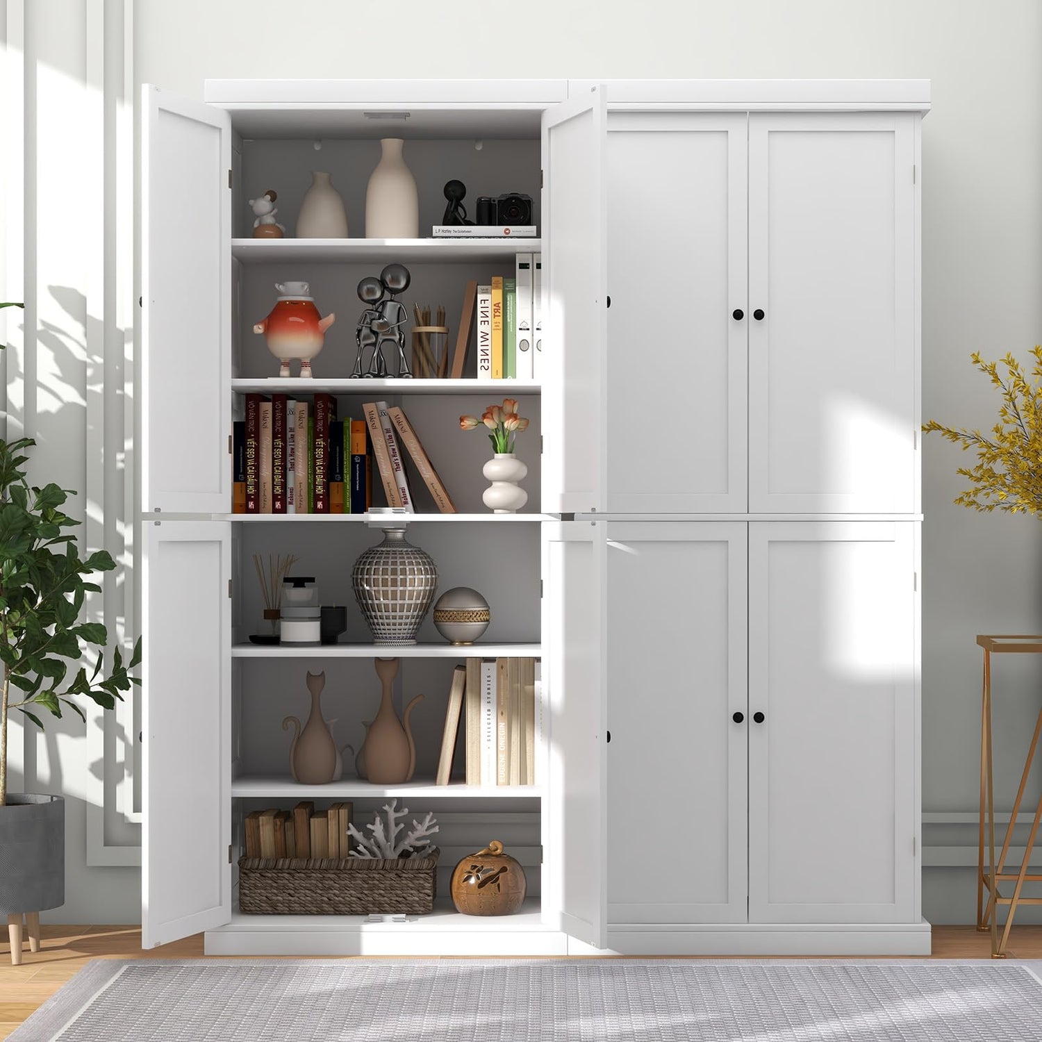 Giantex 4 Door Kitchen Pantry, 72.5” Tall Buffet Cabinet, Freestanding Modern Storage Cabinet Organizer w/ 6-Tier Shelves, 2 Adjustable Shelves, Giantex