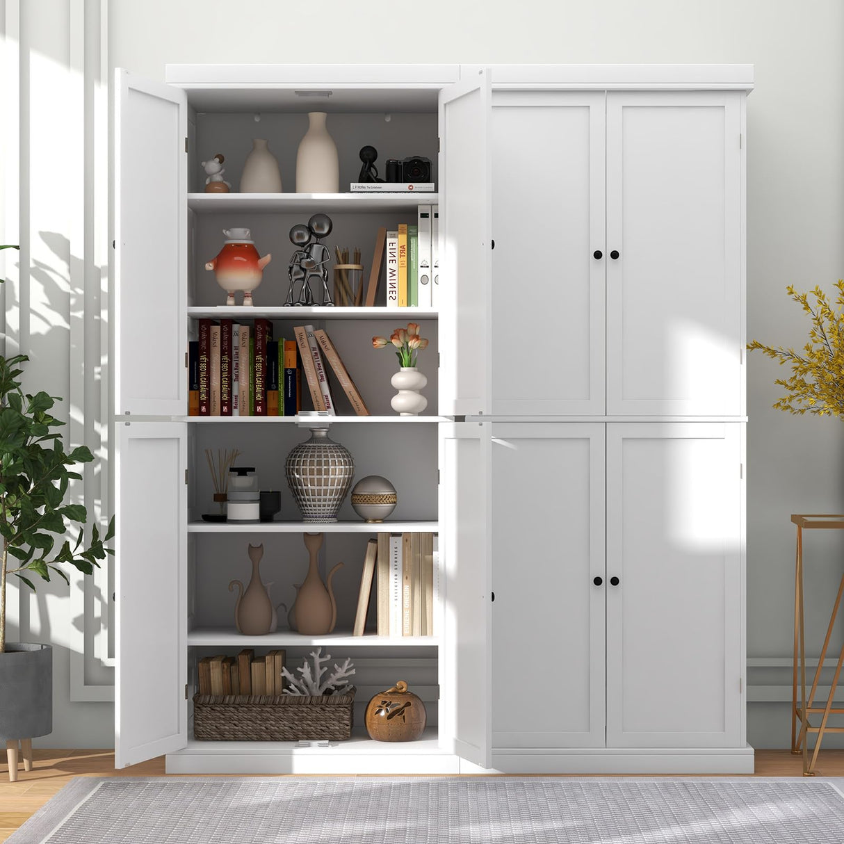 Giantex 4 Door Kitchen Pantry, 72.5” Tall Buffet Cabinet, Freestanding Modern Storage Cabinet Organizer w/ 6-Tier Shelves, 2 Adjustable Shelves, Giantex