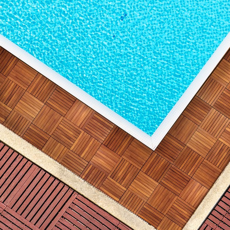 Solid Wood Interlocking Flooring Tiles (Pack of 10, 12" x 12"), Solid Wood Deck Tiles Interlocking, Patio Tiles Outdoor Interlocking Waterproof All LOAQUA