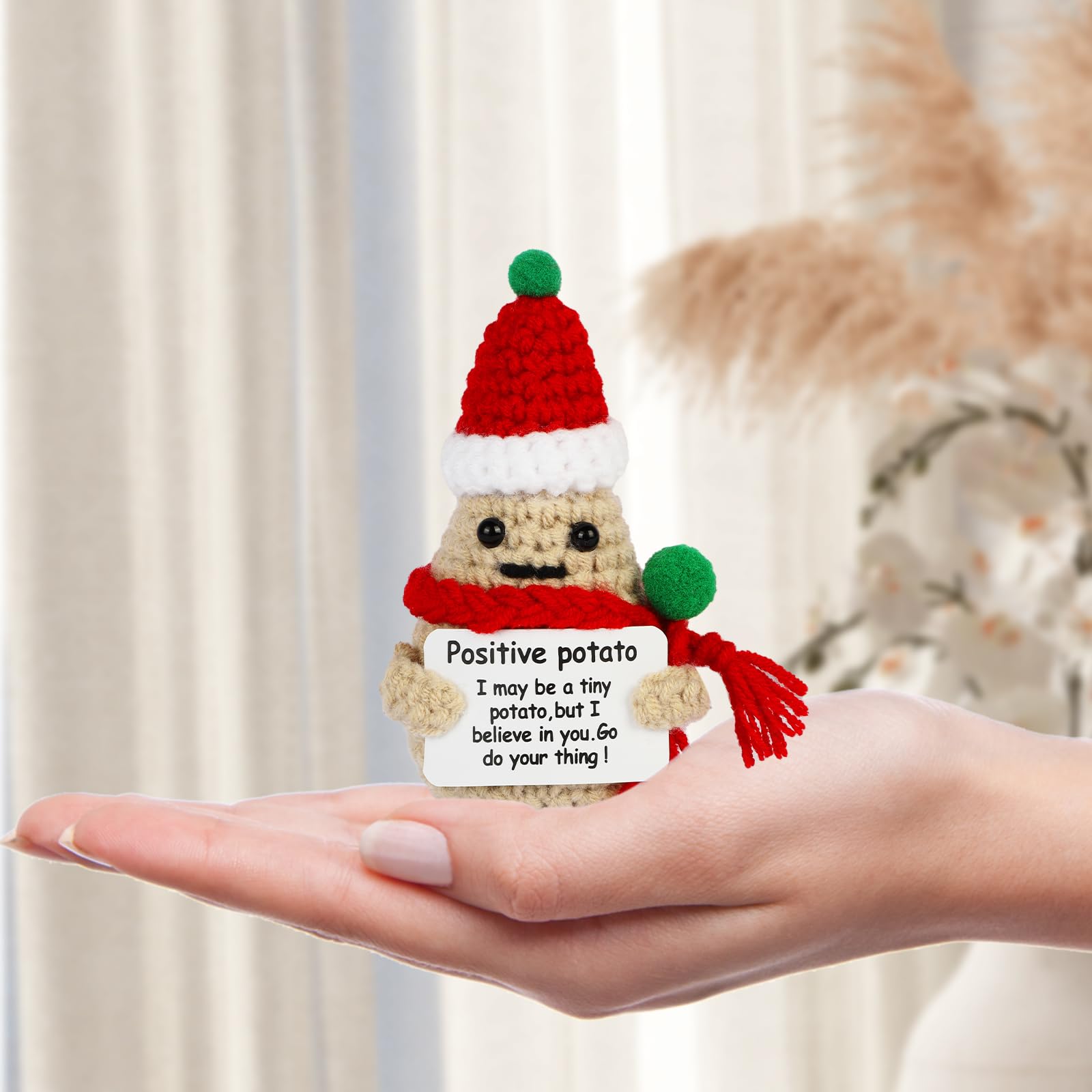 DAFURIET Mini Funny Positive Christmas Potato, 3 inch Knitted Wool Christmas Doll with Positive Card for Cheer Up Gifts and Party - WoodArtSupply