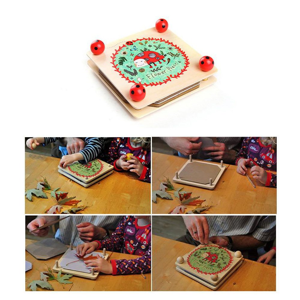 Happytime Kids' Flower & Leaf Press Nature Crafts Wooden Art Kit Outdoor Play Learning Toy Creativity Pressed Flower Art Kit DIY Recycle Floral Press Happytime