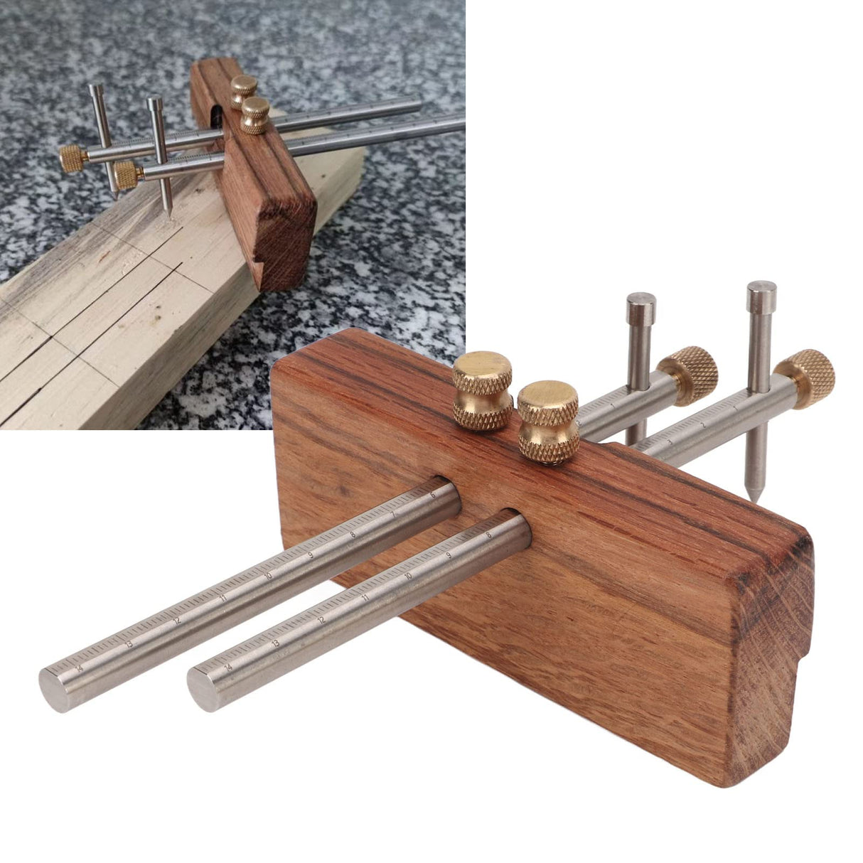 Dioche Adjustable Mortise Gauge, Woodworking Marking Gauge, Dual Rod Draw Line Stainless Steel Mortise Gauge for Metal Wood Ceramic Tile, Approx Dioche