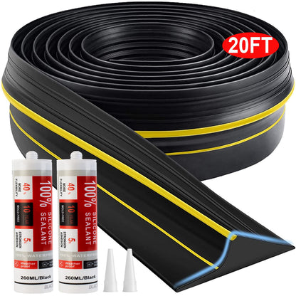 Jin&Bao Universal Garage Door Threshold Seal Strip 20FT Kit, Bottom Waterproof Rubber Weather Stripping Replacement - WoodArtSupply