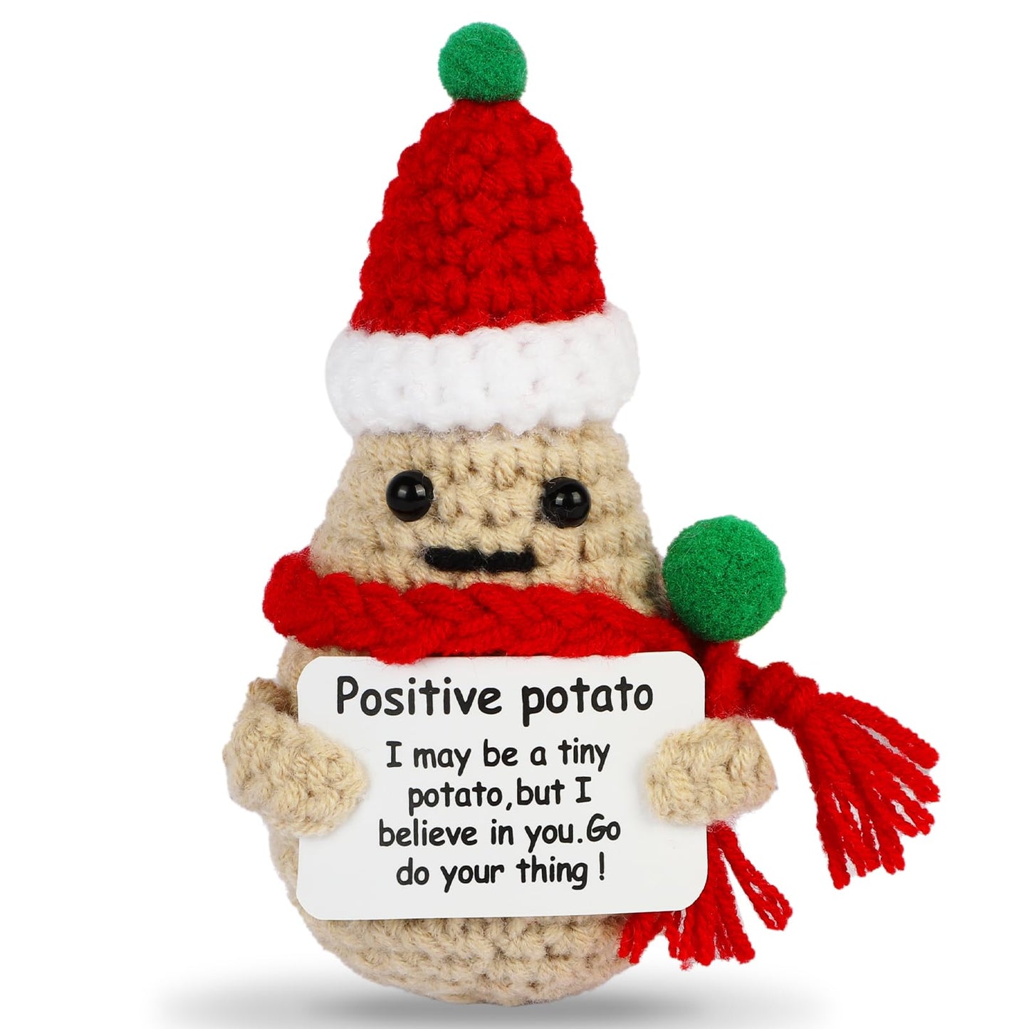 DAFURIET Mini Funny Positive Christmas Potato, 3 inch Knitted Wool Christmas Doll with Positive Card for Cheer Up Gifts and Party - WoodArtSupply