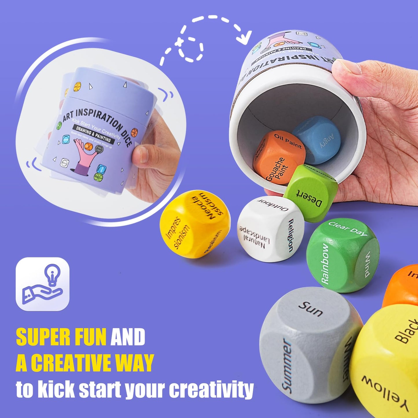 Miniature Paint Brushes with Domed Dry Brush & Inspiration Art Dice for Creative Block Kickstart Creative Inspiration - WoodArtSupply