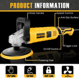 Alloyman Buffer Polisher, 1200W 7 Inch/6 Inch Car Polisher Set, 7 Variable Speed 600-3000 RPM, Car Polishers and Buffers with Detachable Handle for Alloyman