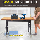 Work Bench, Adjustable Workbench with Drawer | Wheels | Power Outlet, 2700 LBS Load Capacity Heavy Duty Work Bench, Bamboo Wood Desktop Work Table HONRISE