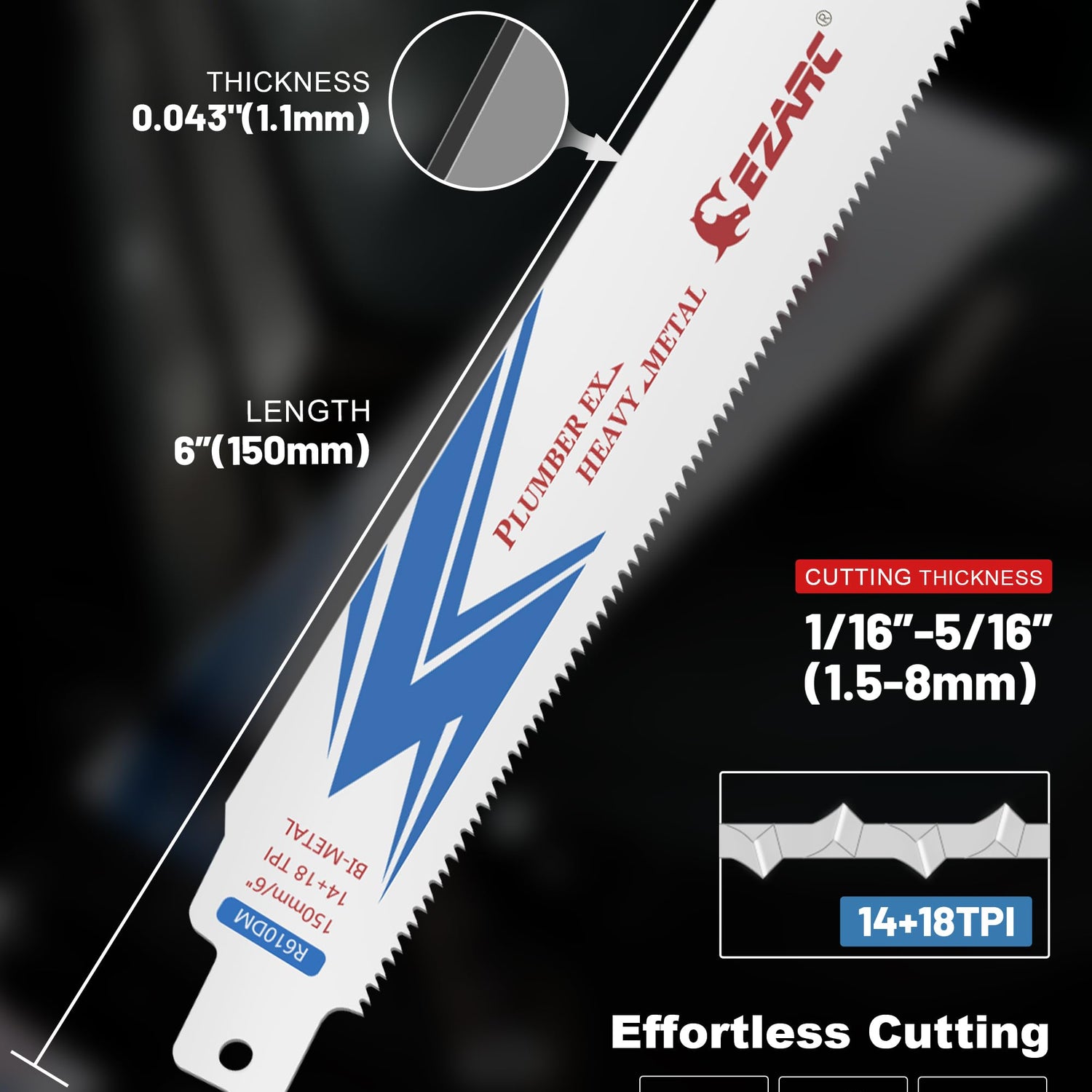 EZARC Reciprocating Saw Blade, 6-Inch Bi-Metal Sawzall Blades 14+18TPI for Steel Demolition R610DM (5-Pack) EZARC