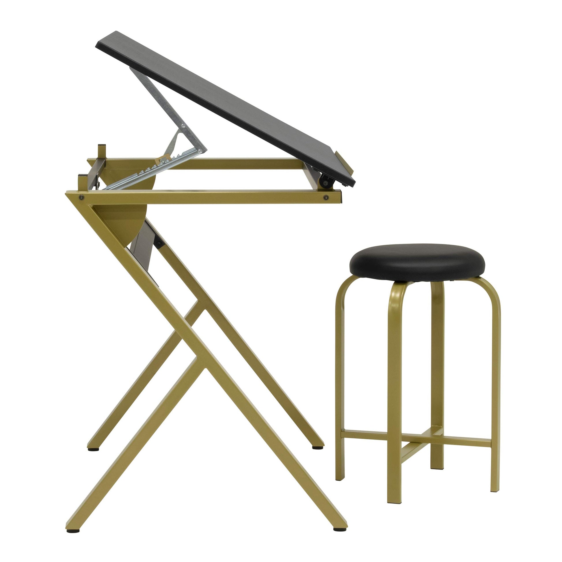 SD STUDIO DESIGNS Stellar 36" Wide Craft/Drawing Table with Adjustable Top and Padded Stool Set, Gold/Black - WoodArtSupply