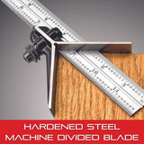 Starrett Combination Set with Square, Center and Non-Reversible Protractor Head and Blade - 12" Blade Length, Hardened Steel, 4R Graduation Type - Starrett