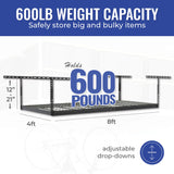 SafeRacks Overhead Garage Storage Rack - Heavy Duty Racks for Garage with 600 lb Capacity, Easy Garage Storage, Adjustable Storage Rack, Ceiling SafeRacks