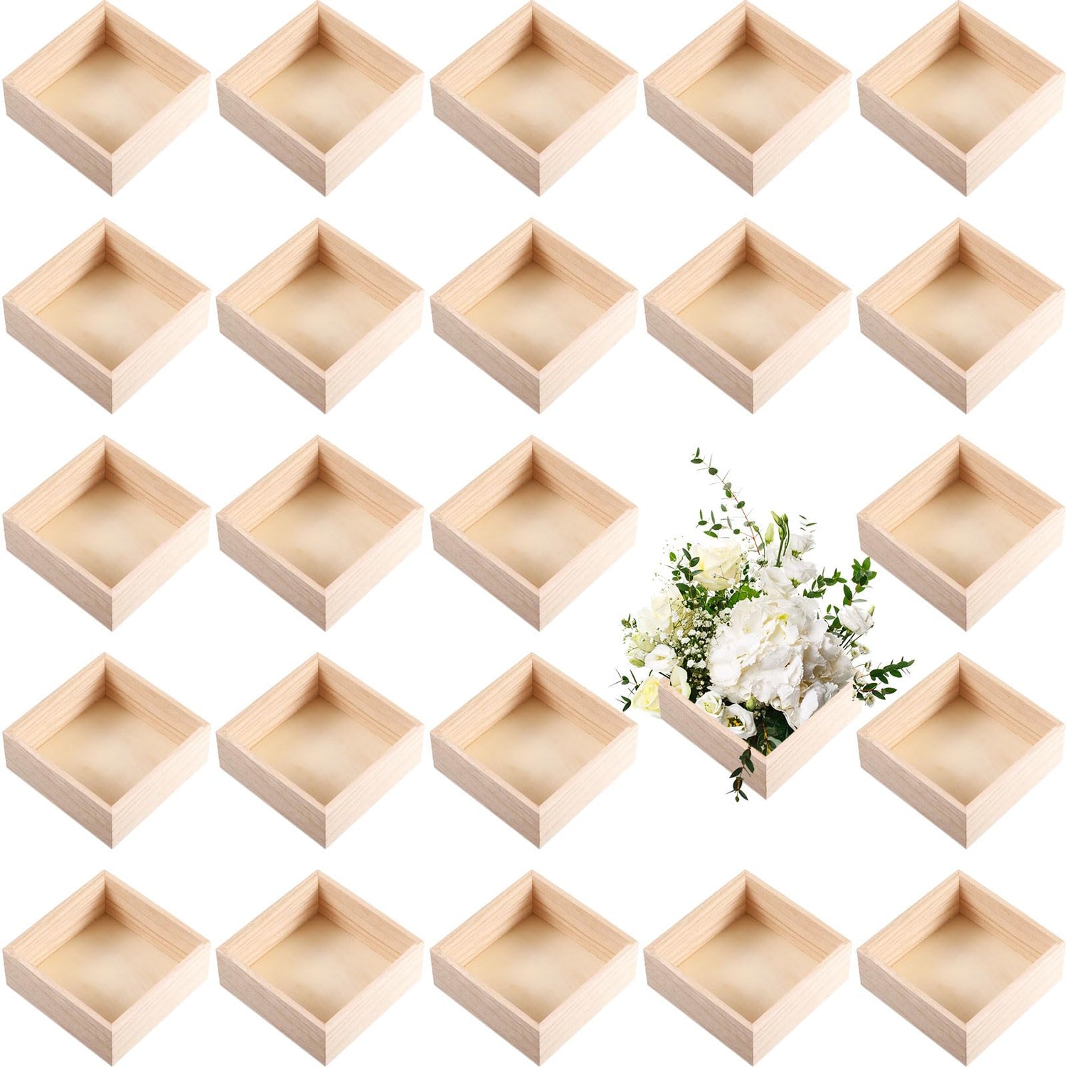 16 Pack Unfinished Wooden Box, 6 x 6 Inch Square Rustic Wooden Box Craft Storage Organizer Box for Storage, Art Collectibles, Home Decor, Desktop Yookeer