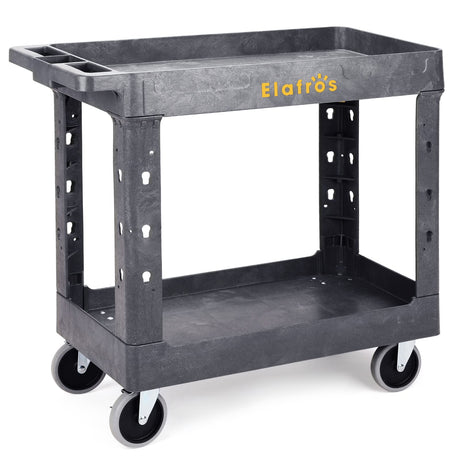 ELAFROS Heavy Duty Plastic Utility Cart 34 x 17 Inch - Work Cart Tub Storage W/Deep Shelves and Full Swivel Wheels Safely Holds up to 550 lbs - 2 ELAFROS