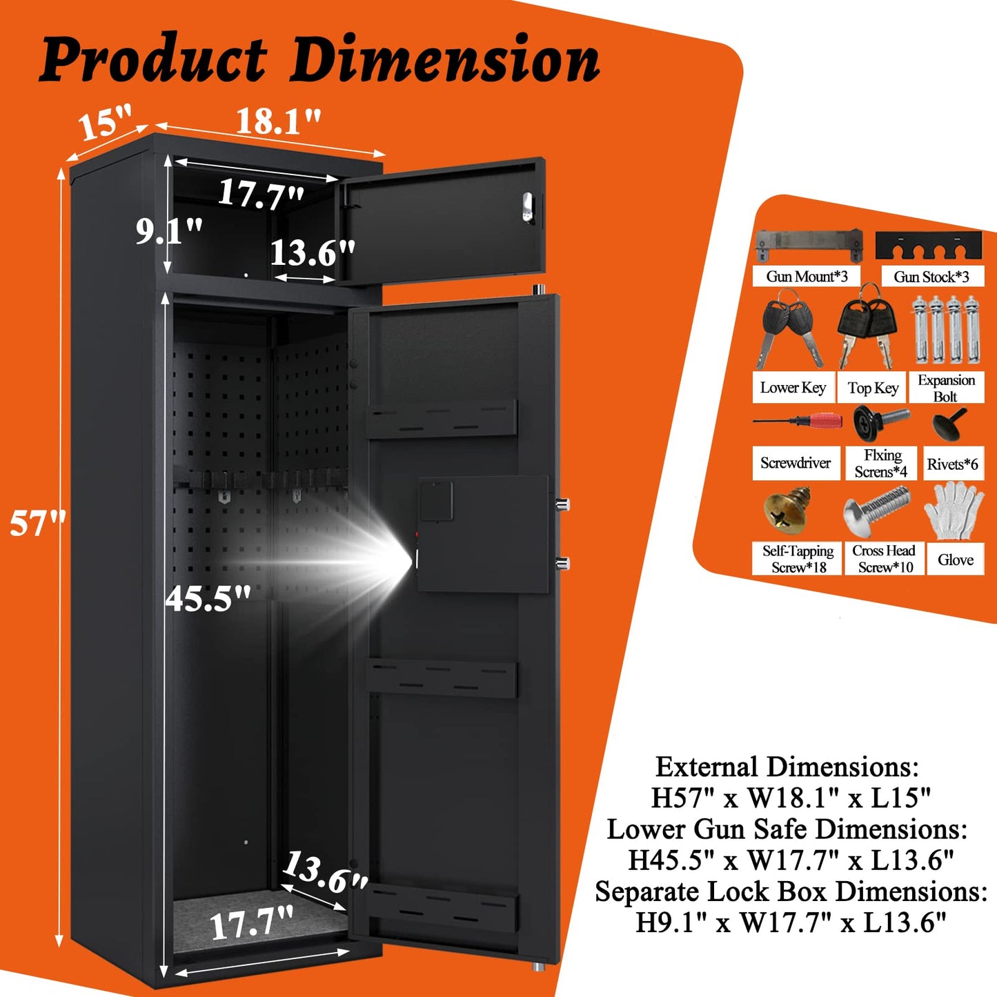 KAER 10-12 Gun Home Safe - Large Rifle and Pistol Safe With Digital Keypad, Quick Access Cabinets, 3 Pistol Racks, Unassembled - WoodArtSupply