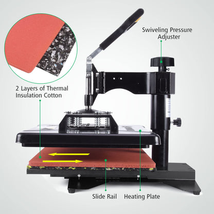 Slendor Heat Press 12x15 inch 8 in 1 Heat Press Machine 360-Degree Swing Away Digital T Shirt Pressing Machine Multifunction Sublimation Combo for T