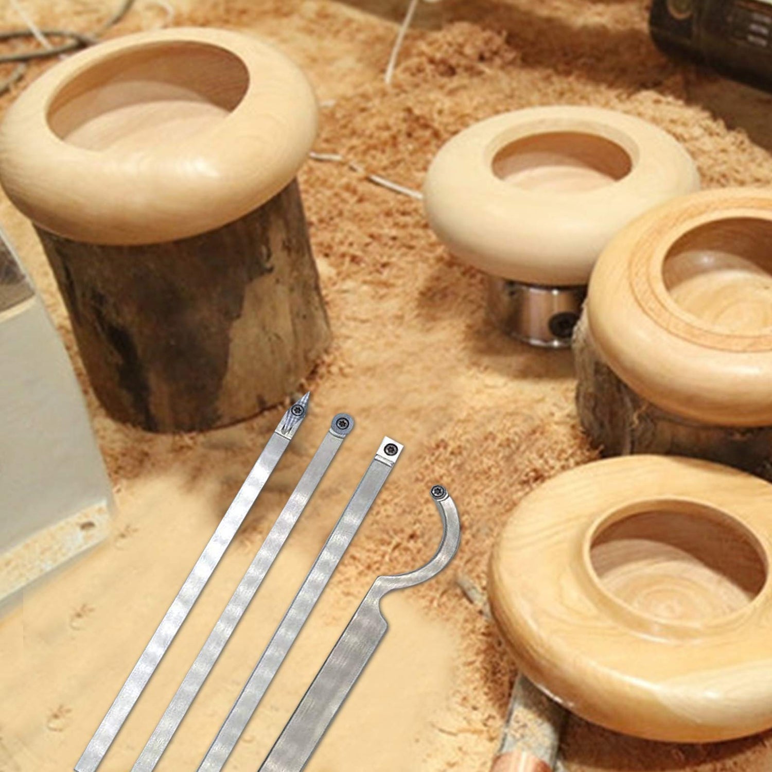 Carbide Wood Lathe Tools, Woodturning Tools Wood Lathe Turning Tool Set, with Round/Square/Diamond Insert and Interchangeable Aluminum Alloy Grip CDIYTOOL