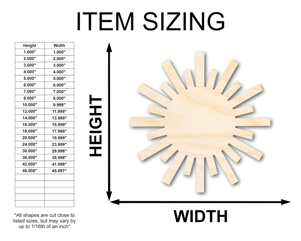 Unfinished Wood Paper Sun Shape | Summer Craft Cutout | up to 24" DIY 8" / 1/8" 24 Hour Crafts