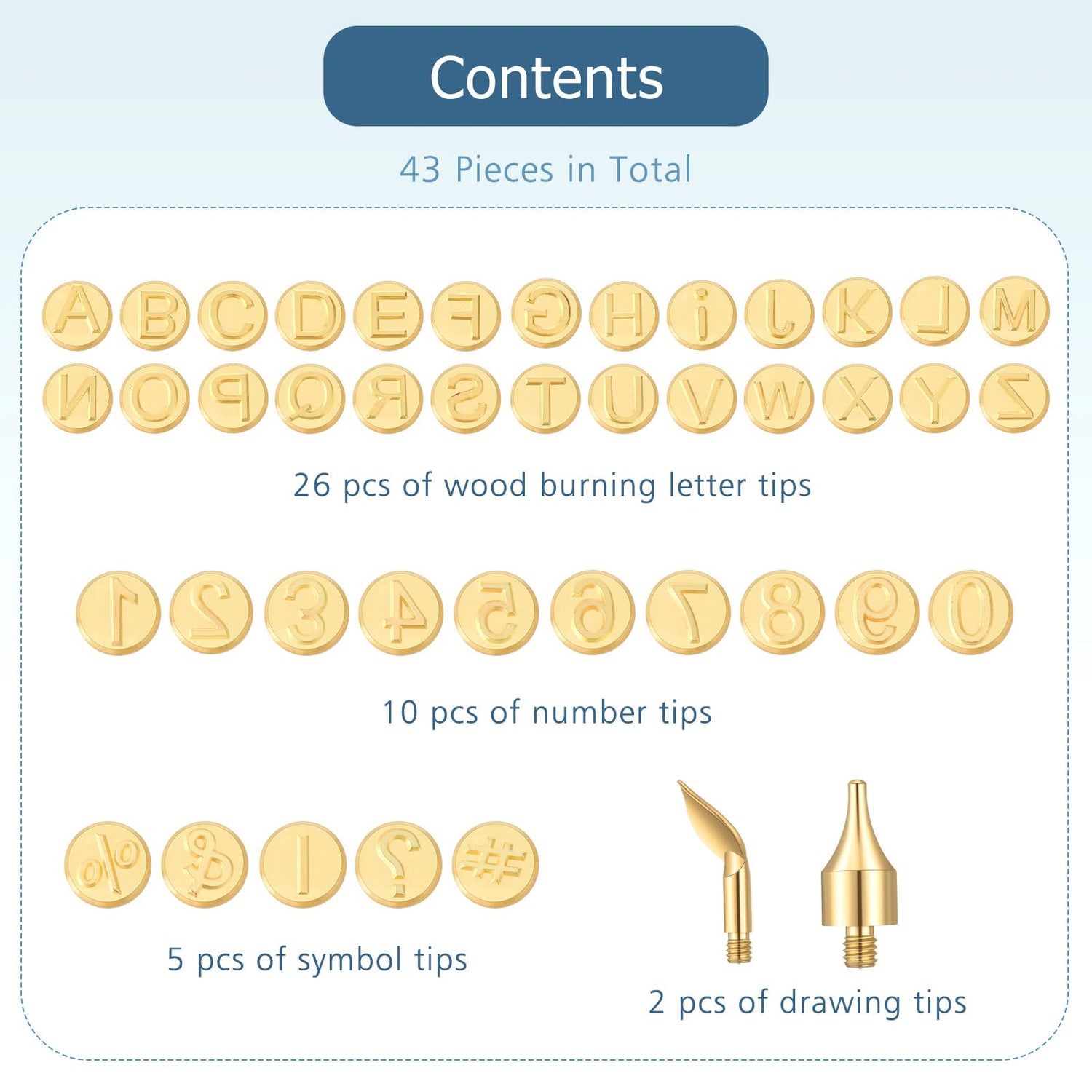 43 Pieces Wood Burning Tip Set Including Letter Number Symbol Wood Burning Tip Wood Burning Alphabet Tips Alphabet Number Template for DIY Embossing Lothee